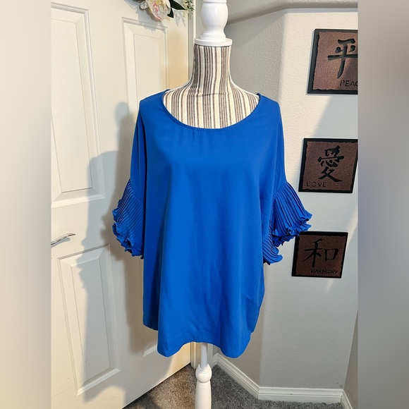 K Jordan Royal blue Plus size English ruffle blouse size 1x - Picture 3 of 9